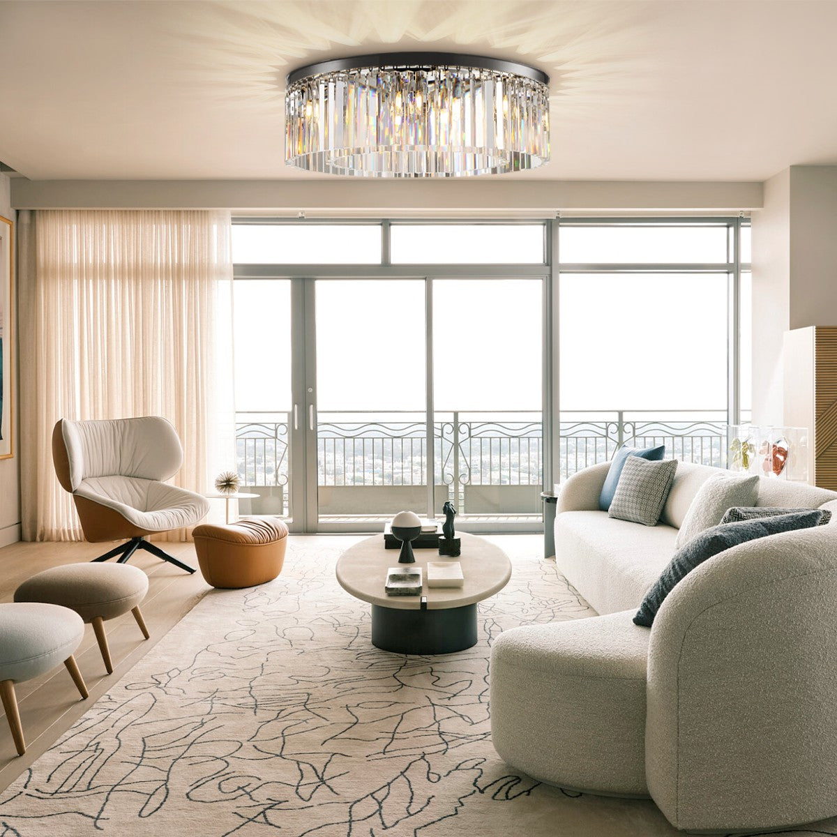 1920s Temdem 1-Tier Crystal Round Flushmount