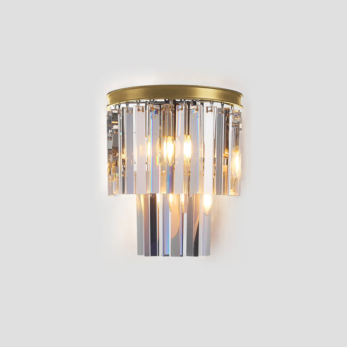 1920s Temdem 2-Tier Crystal Semi-Round Sconce
