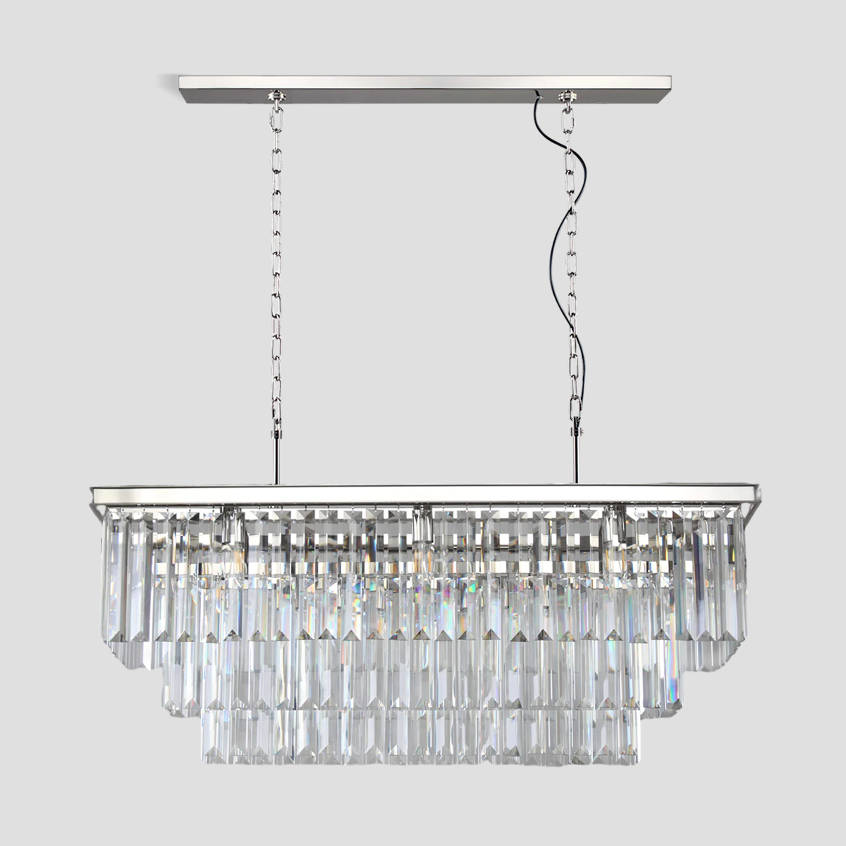1920s Temdem 3-Tier Crystal Rectangular Chandelier