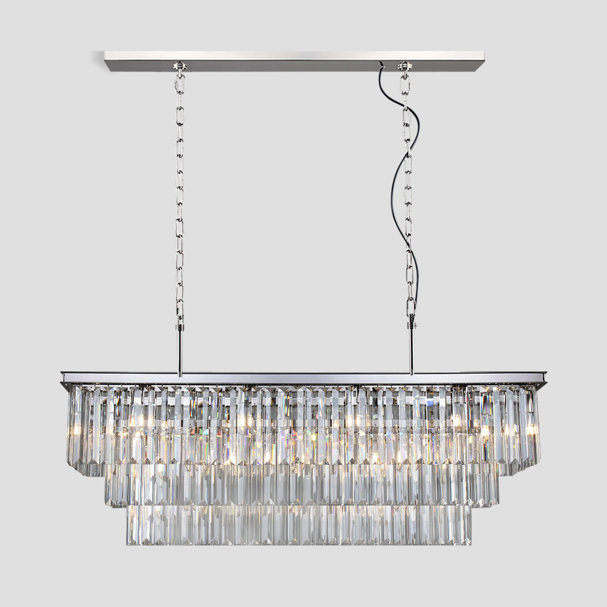 1920s Temdem 3-Tier Crystal Rectangular Chandelier