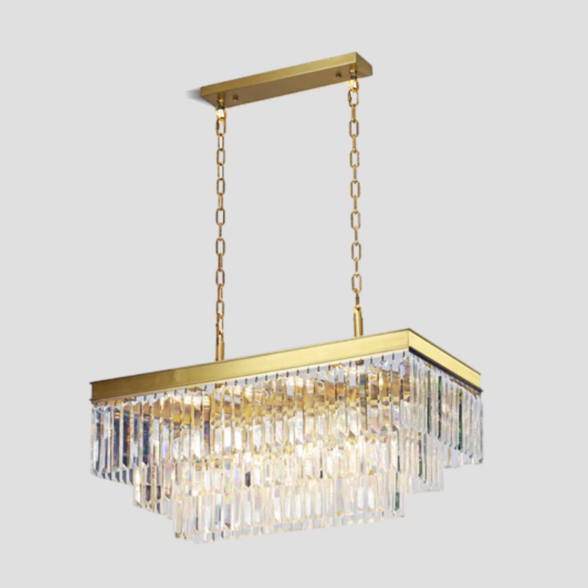 1920s Temdem 3-Tier Crystal Rectangular Chandelier