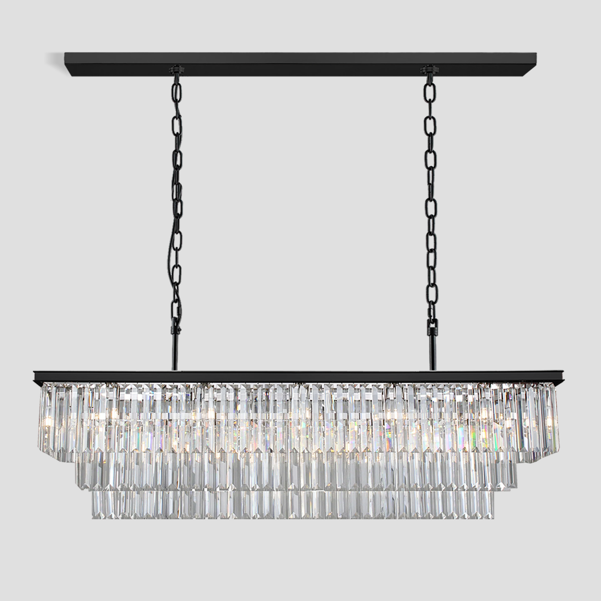 1920s Temdem 3-Tier Crystal Rectangular Chandelier