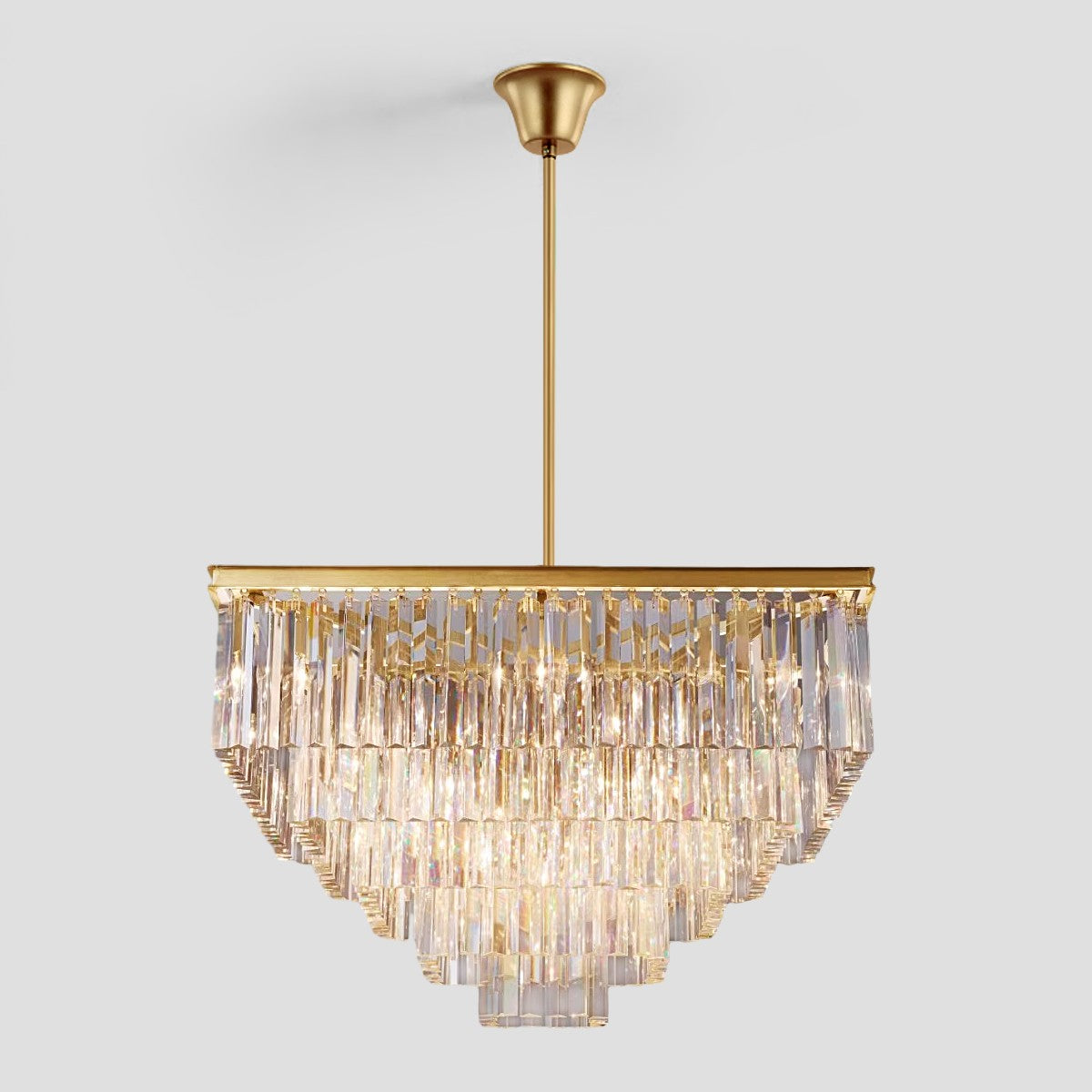 1920s Temdem 5-Tier Crystal Square Chandelier