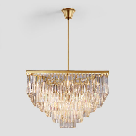 1920s Temdem 5-Tier Crystal Square Chandelier