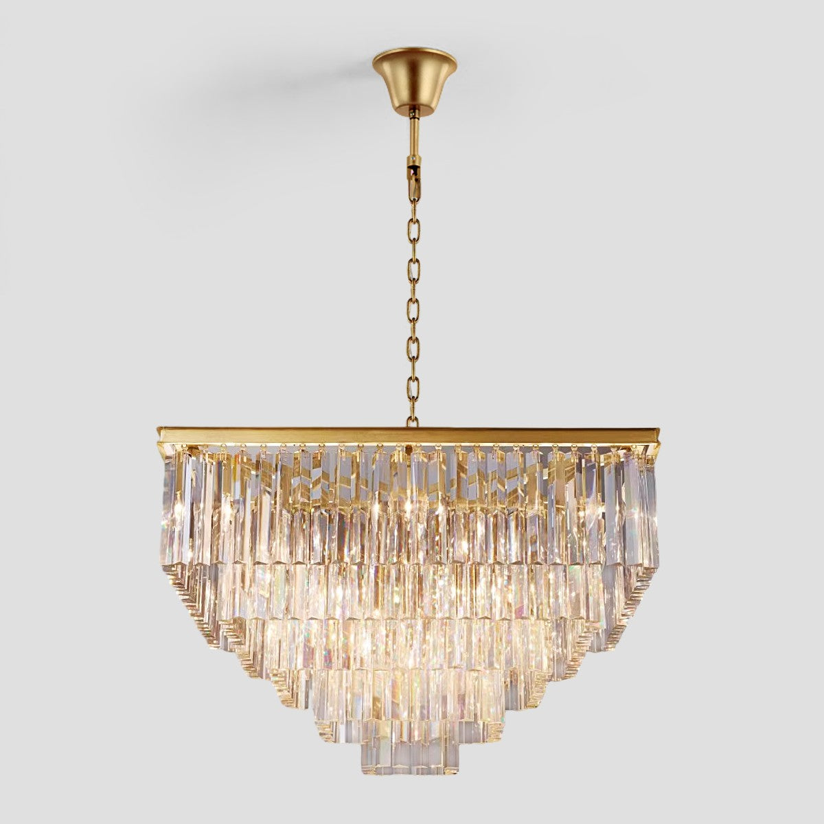 1920s Temdem 5-Tier Crystal Square Chandelier