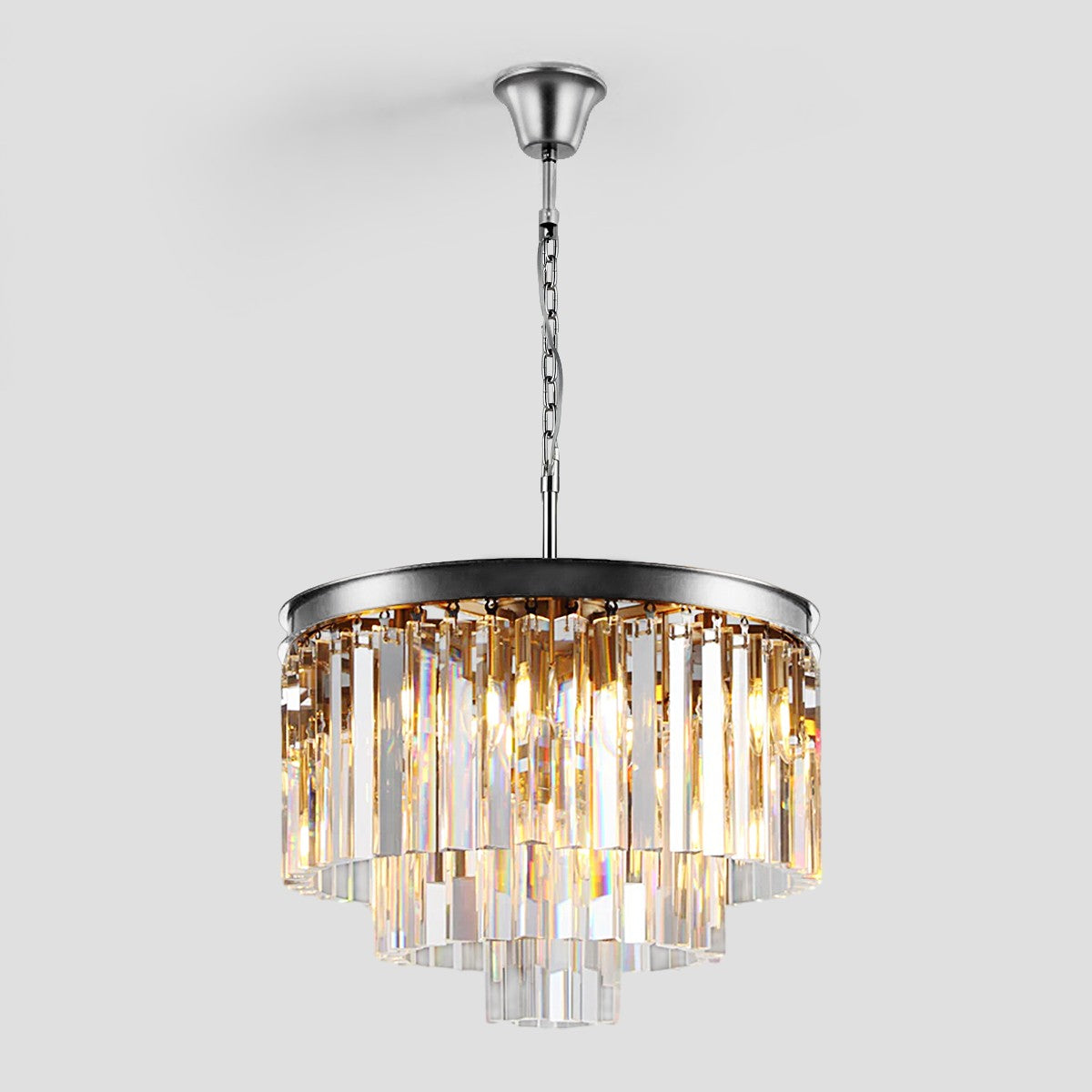 1920s Temdem Multi-Tier Crystal Round Chandelier