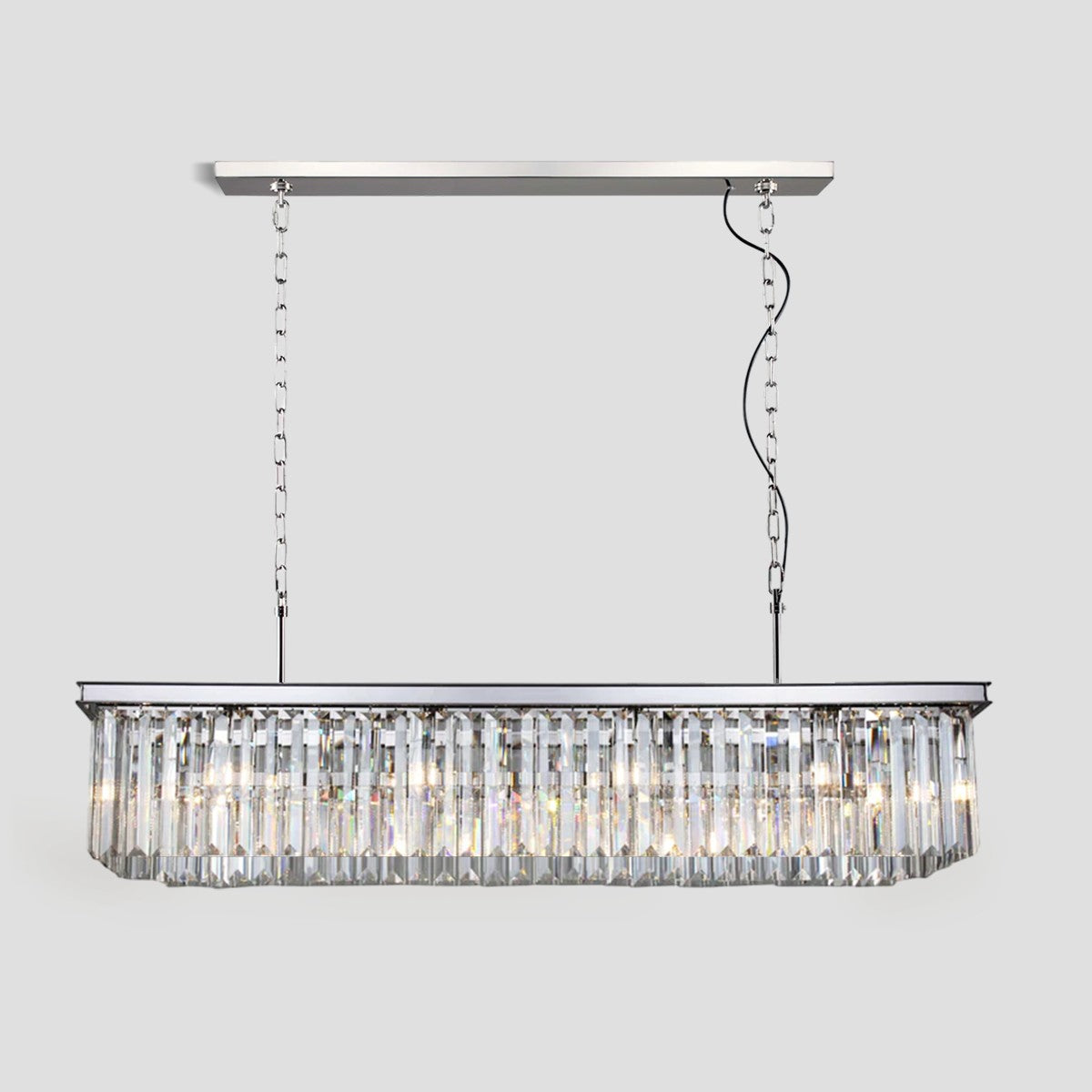 1920s Temdem Single-Tier Rectangular Crystal Rod Chandelier