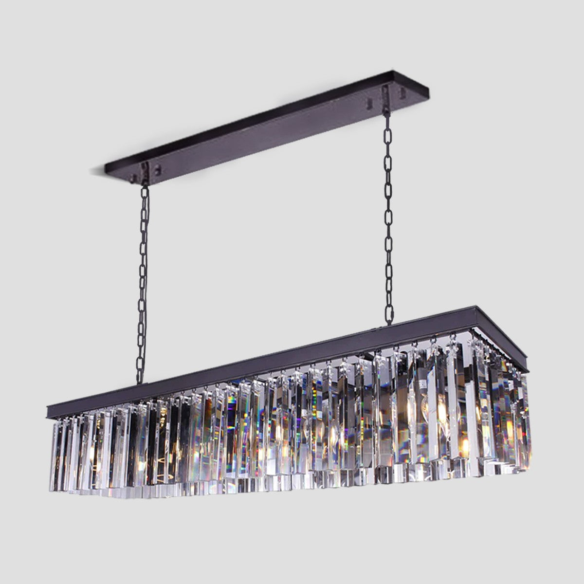 1920s Temdem Single-Tier Rectangular Crystal Rod Chandelier