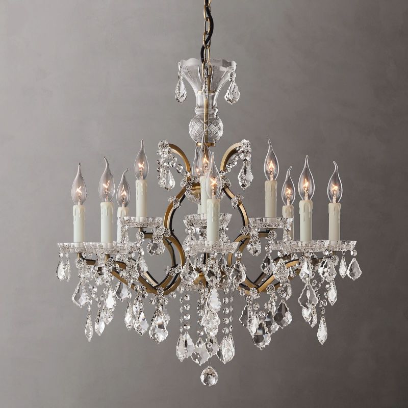 19th C. Ronono Iron & Crystal Round Chandelier 28"