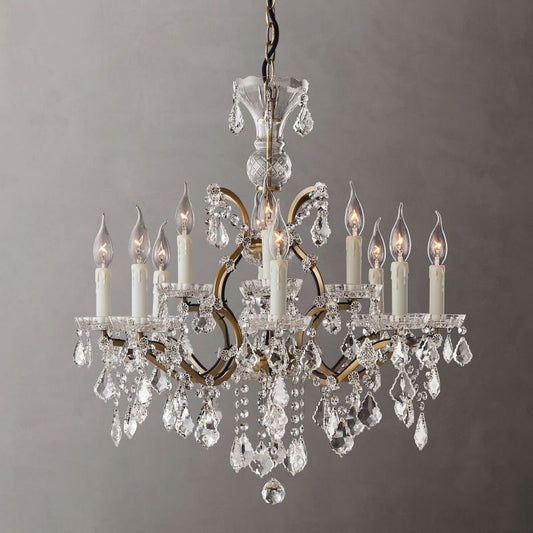 19th C. Ronono Iron & Crystal Round Chandelier 28"