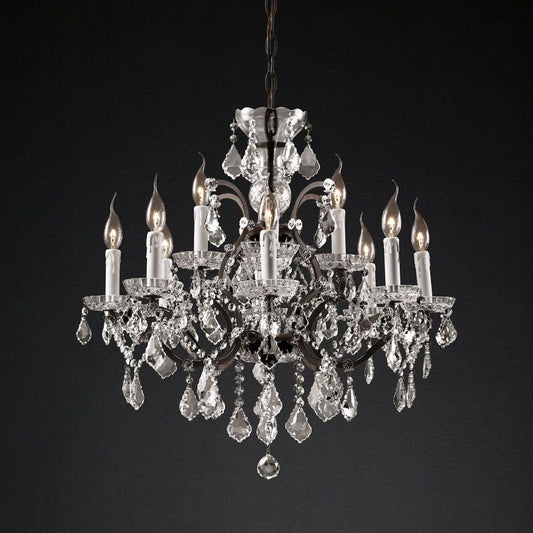 19th C. Ronono Iron & Crystal Round Chandelier 28"