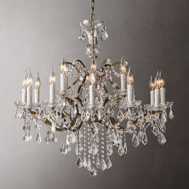 19th C. Ronono Iron & Crystal Round Chandelier 33"
