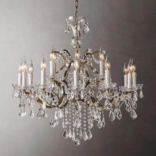 19th C. Ronono Iron & Crystal Round Chandelier 33"