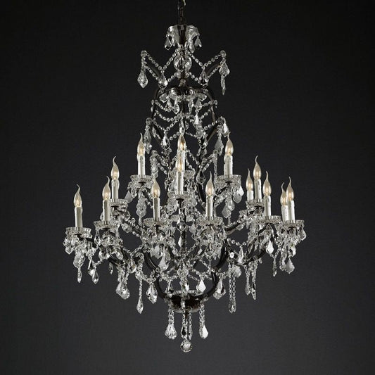 19th C. Ronono Iron & Crystal Round Chandelier 40"