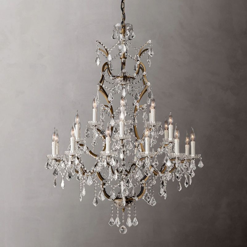 19th C. Ronono Iron & Crystal Round Chandelier 40"