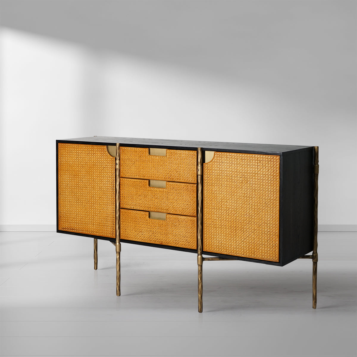 Tadeus Metal Frame Rattan Side Cabinet
