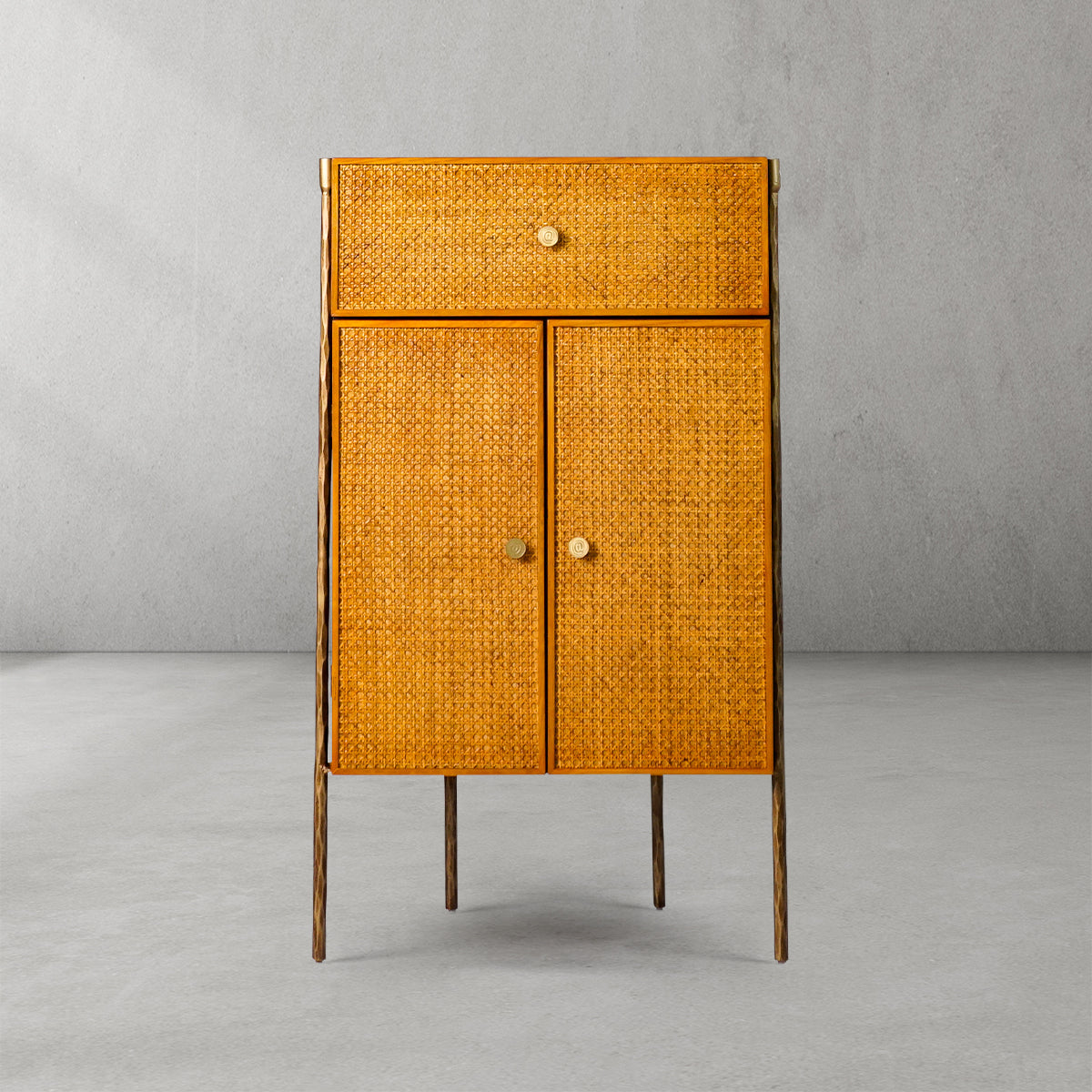 Tadeus Metal Frame Rattan Side Cabinet