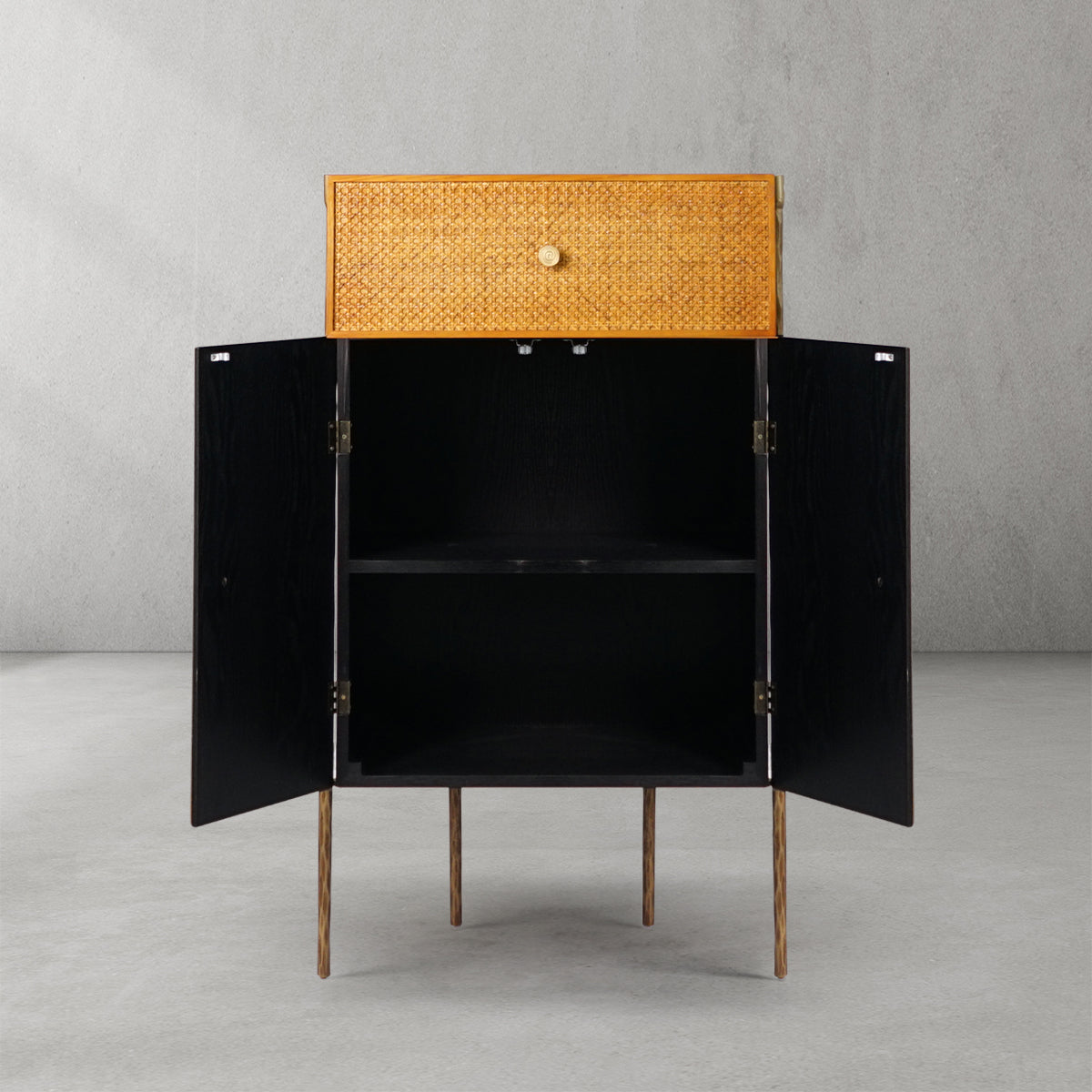 Tadeus Metal Frame Rattan Side Cabinet