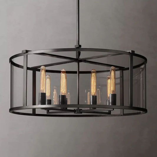 Beckmer Glass Lantern Modern Round Chandelier 33"