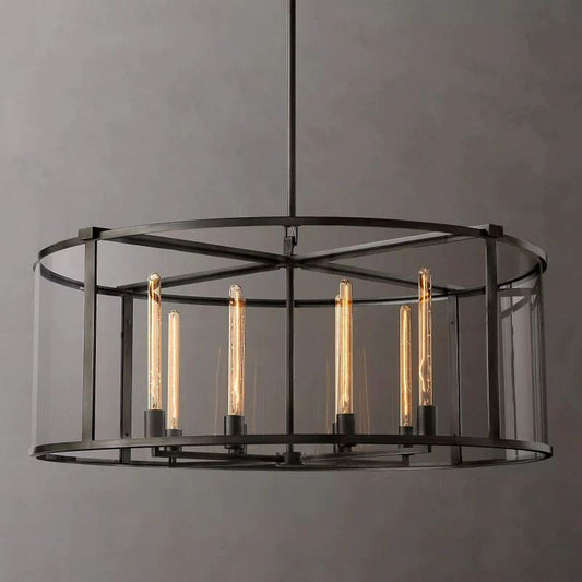 Beckmer Glass Lantern Modern Round Chandelier 44"