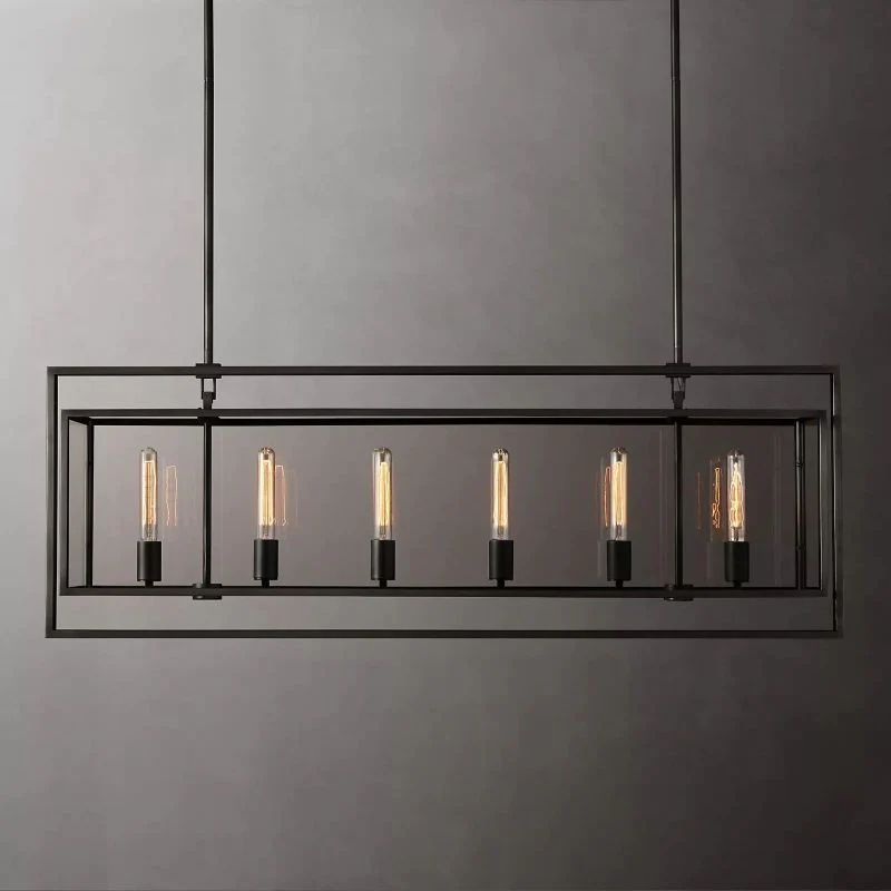 Beckmer Glass Lantern Rectangular Chandelier 54"