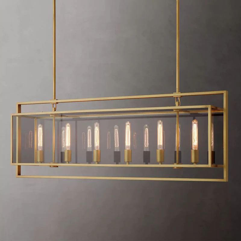 Beckmer Glass Lantern Rectangular Chandelier 54"