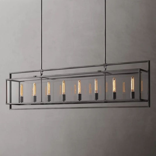 Beckmer Glass Lantern Rectangular Chandelier 72"