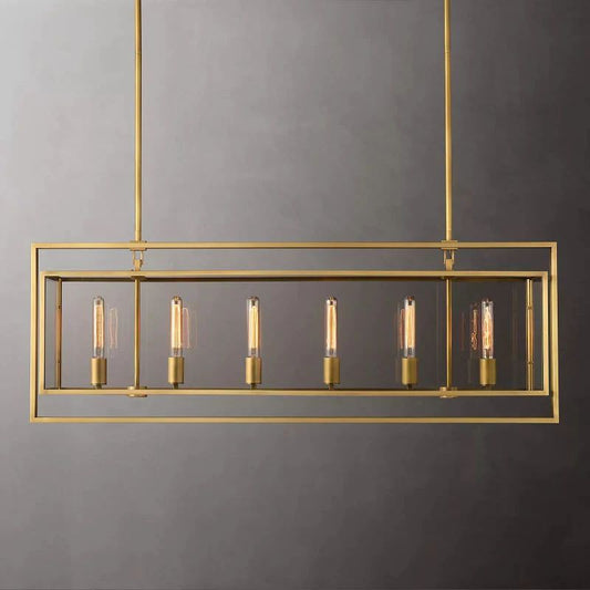 Beckman Glass Lantern Rectangular Dining Room Chandelier 54"