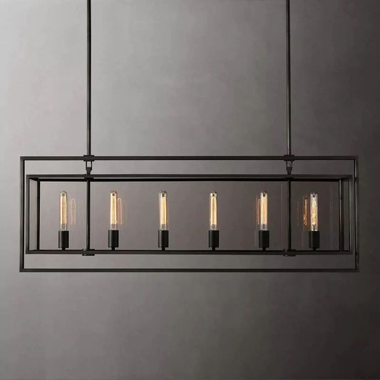 Beckman Glass Lantern Rectangular Dining Room Chandelier 54"