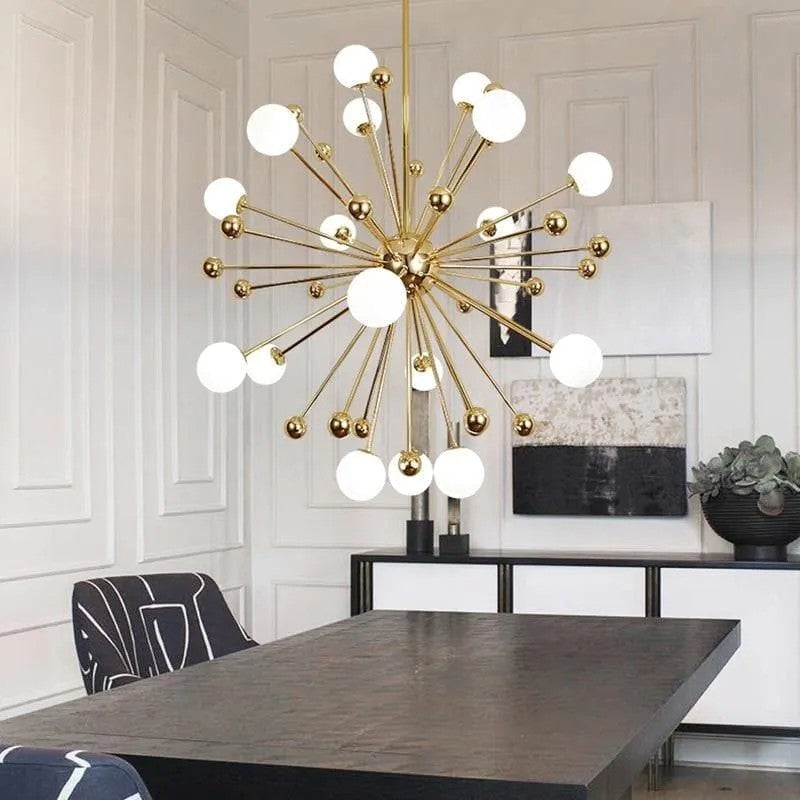 CAMELA GOLD AND WHITE CHANDELIER D 40"