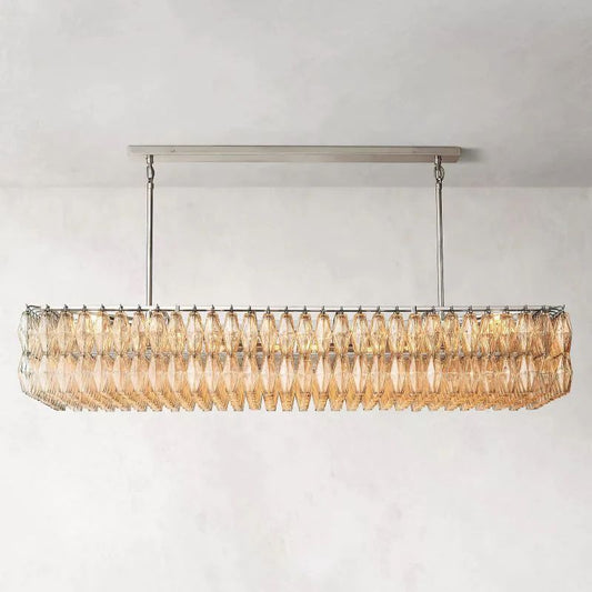 Chiala Clear Glass Rectangular Chandelier 74" For Living Room