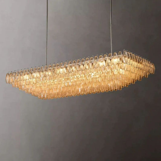 Chiala Clear Glass Tiered Rectangular Chandelier 74" For Living Room