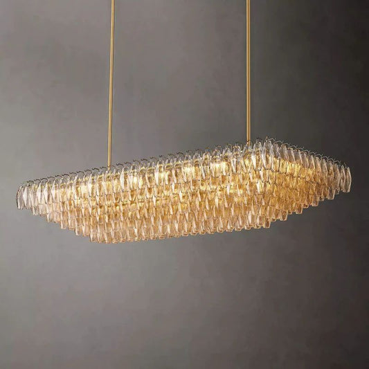 Chiala Clear Glass Tiered Rectangular Chandelier 74" For Living Room