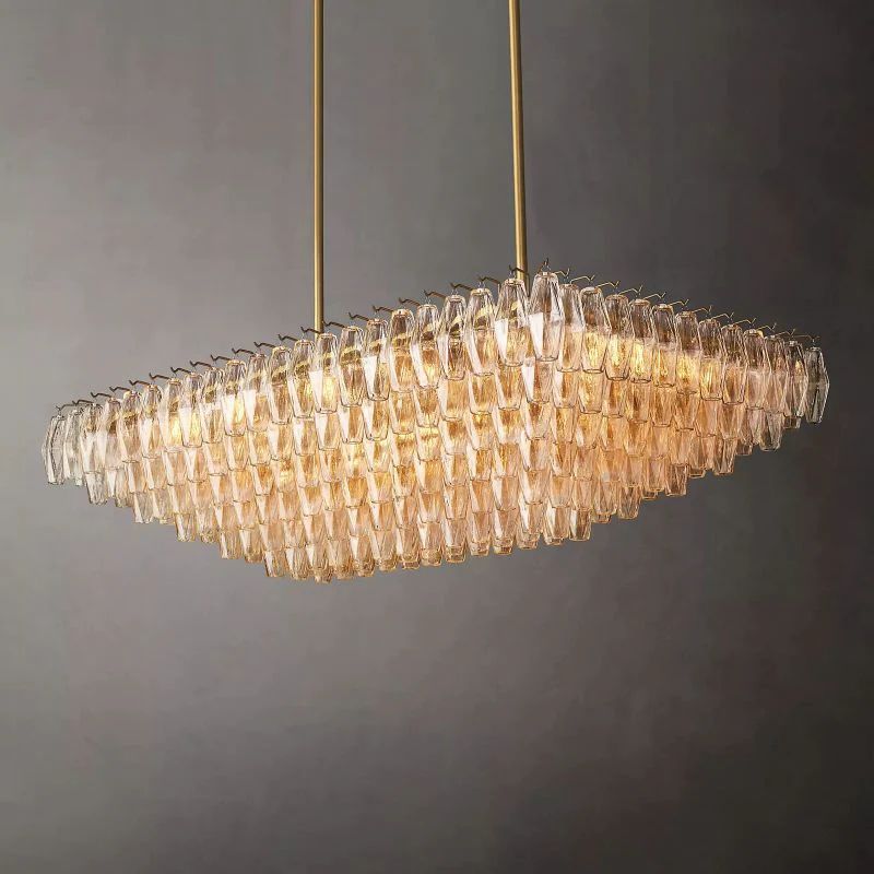 Chiala Clear Glass Tiered Rectangular Chandelier 54" For Living Room