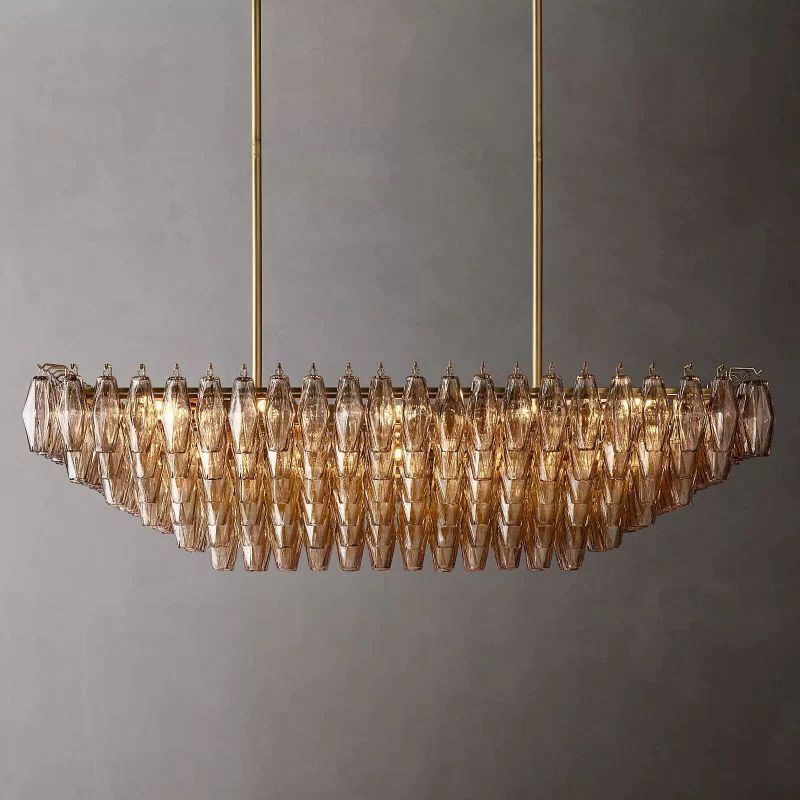 Chiala Smoke Glass Tiered Rectangular Chandelier 54" For Living Room