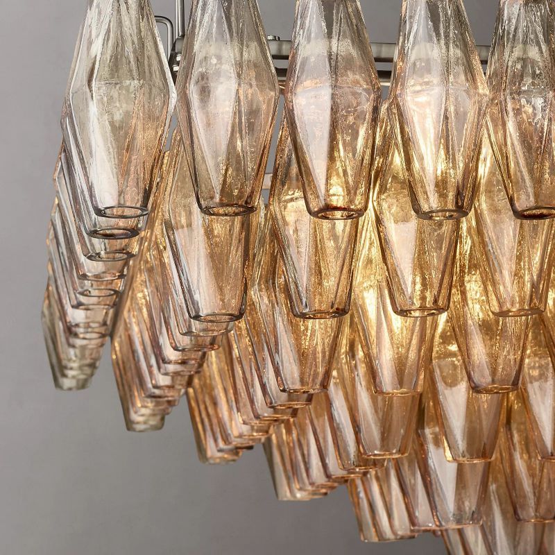 Chiala Smoke Glass Tiered Rectangular Chandelier 54" For Living Room