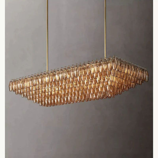 Chiala Smoke Glass Tiered Rectangular Chandelier 74" For Living Room