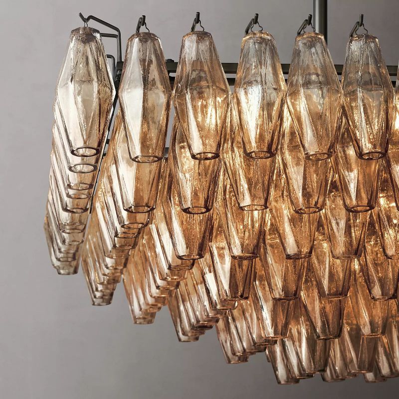 Chiala Smoke Glass Tiered Rectangular Chandelier 54" For Living Room