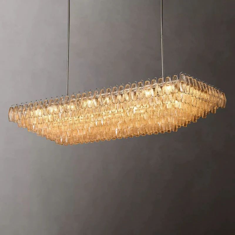Chiala Clear Glass Tiered Rectangular Chandelier 74"