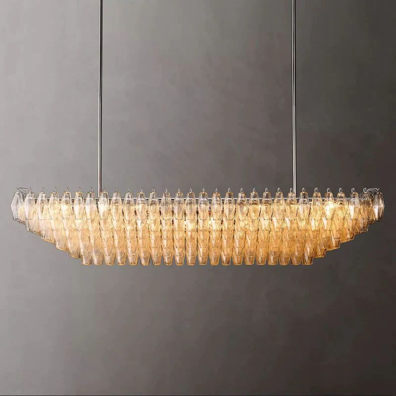 Chiala Clear Glass Tiered Rectangular Chandelier 74"
