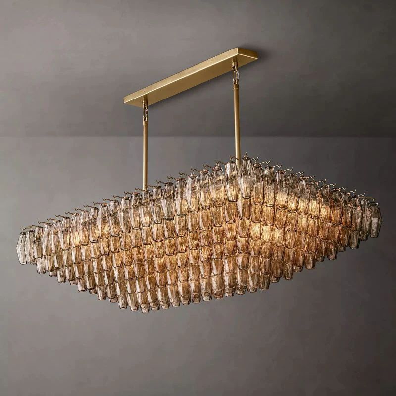 Chiala Smoke Glass Tiered Rectangular Chandelier 54"