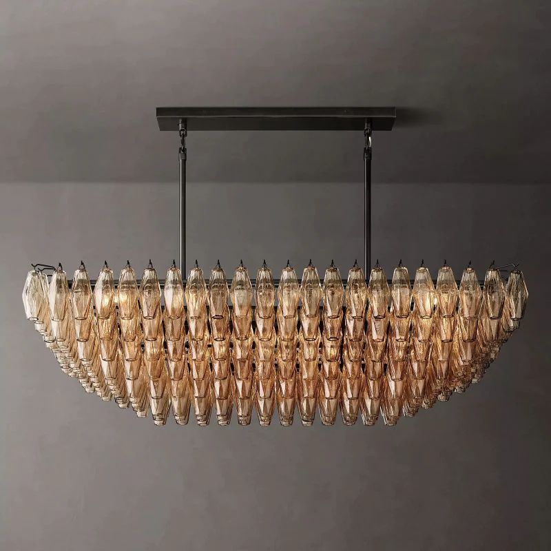 Chiala Smoke Glass Tiered Rectangular Chandelier 54"