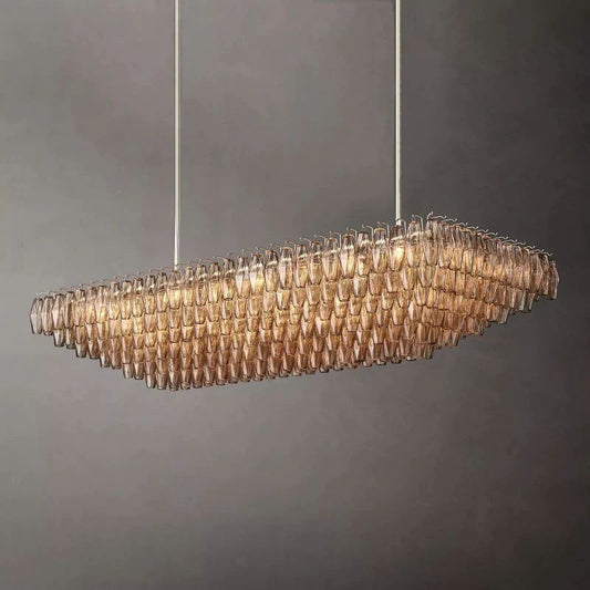Chiala Smoke Glass Tiered Rectangular Chandelier 74"