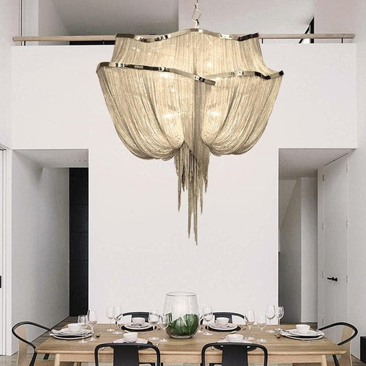 Elisa Luxury Double-Layer Aluminum Chain Tassel Chandelier