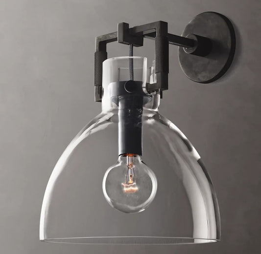 Everett Machinist Glass Cloche Sconce 10"