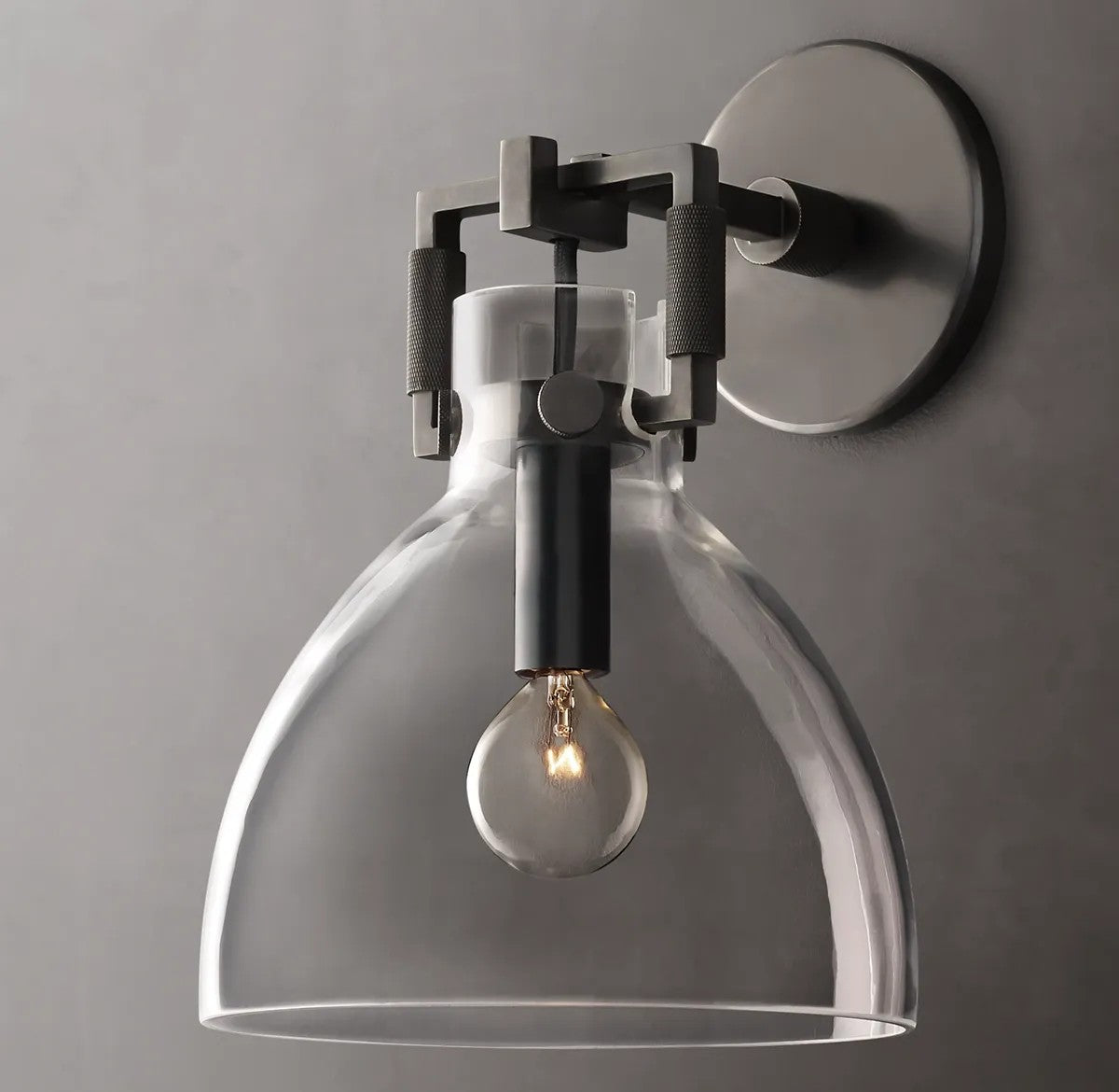 Everett Machinist Glass Cloche Sconce 8"