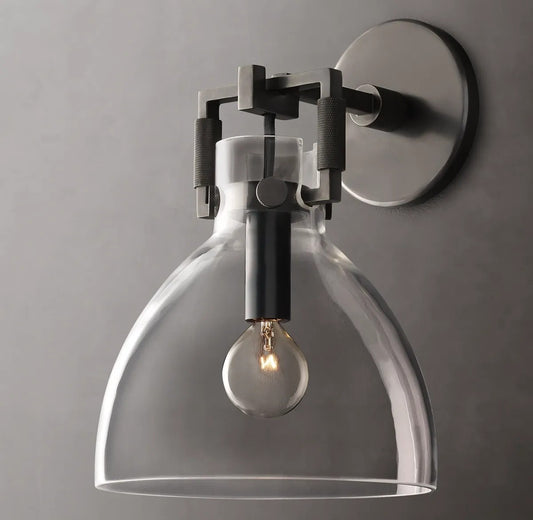 Everett Machinist Glass Cloche Sconce 8"