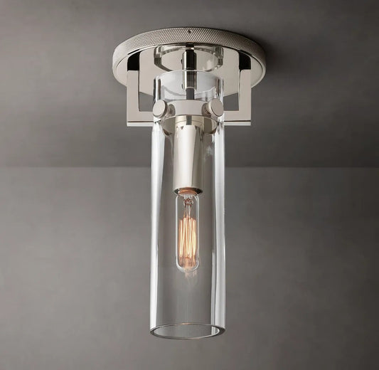 Everett Machinist Glass Cylinder Flushmount