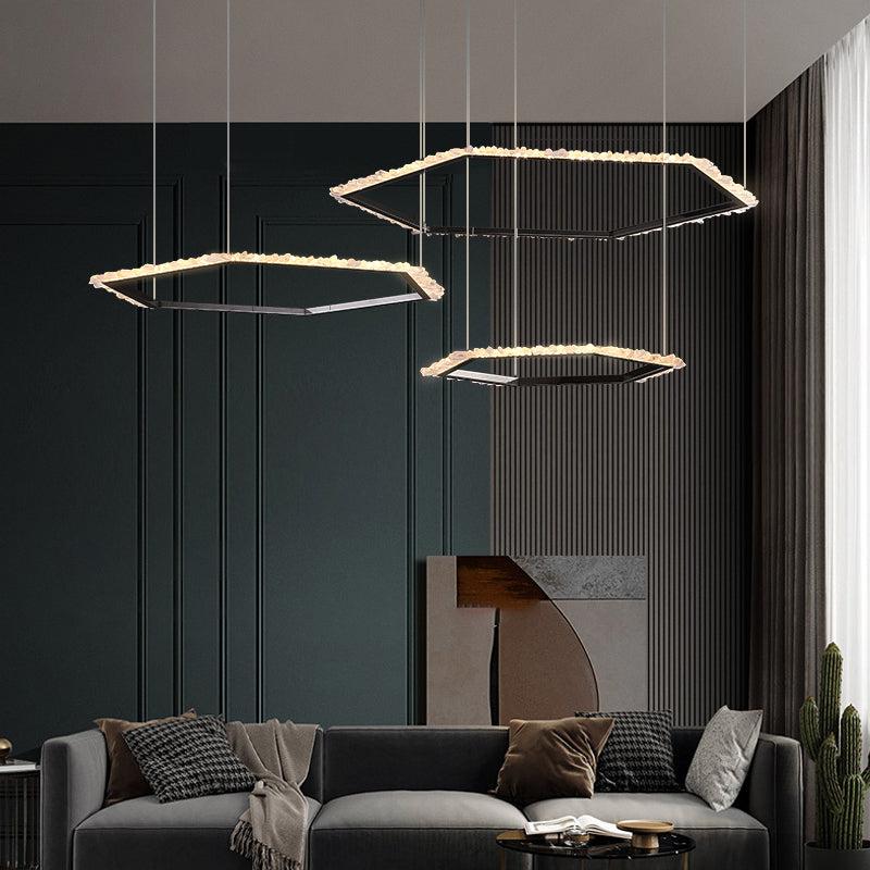 Besy Hexagonal Rock Crystal Black Ring Chandelier