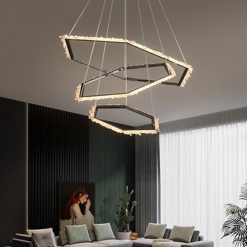 Besy Hexagonal Rock Crystal Black Ring Chandelier